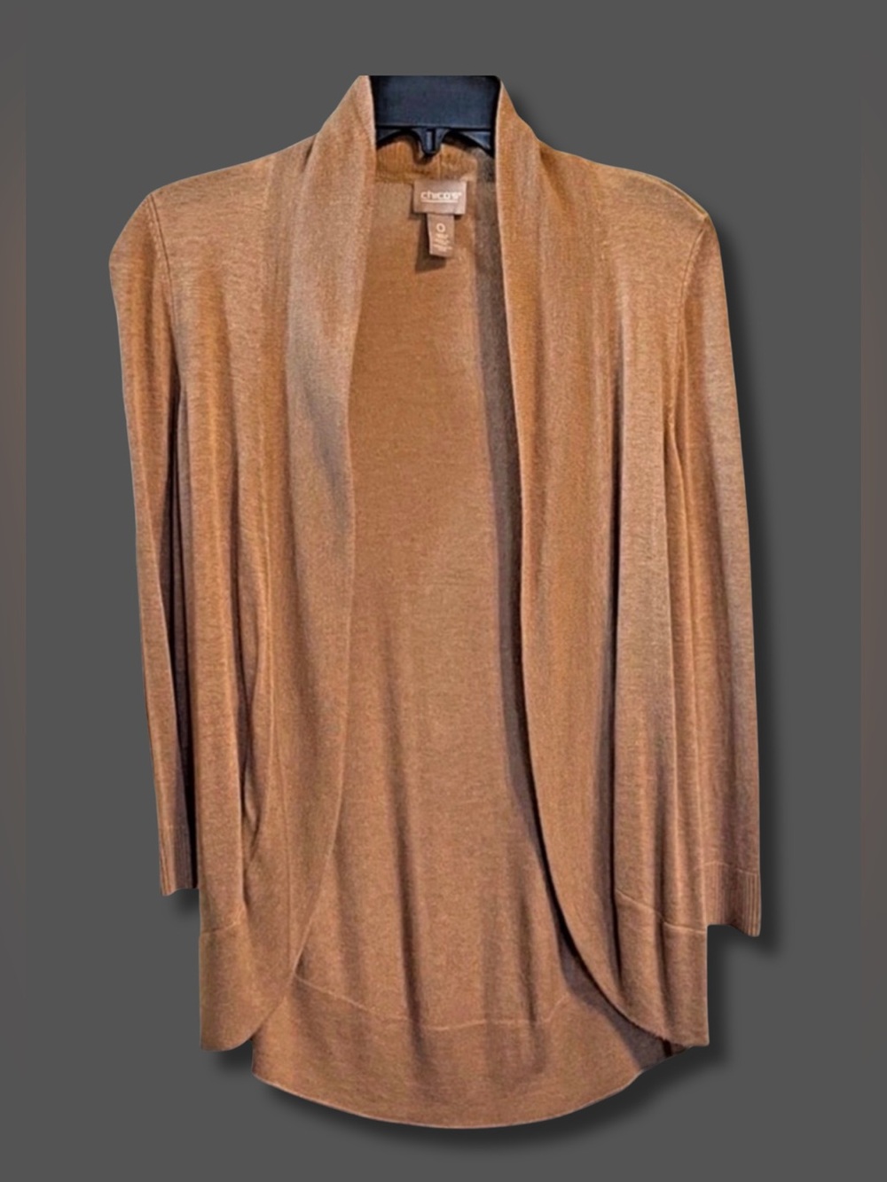 Chico’s Size 0 S Camel Open Front Cardigan Lightweight Draped Sweater